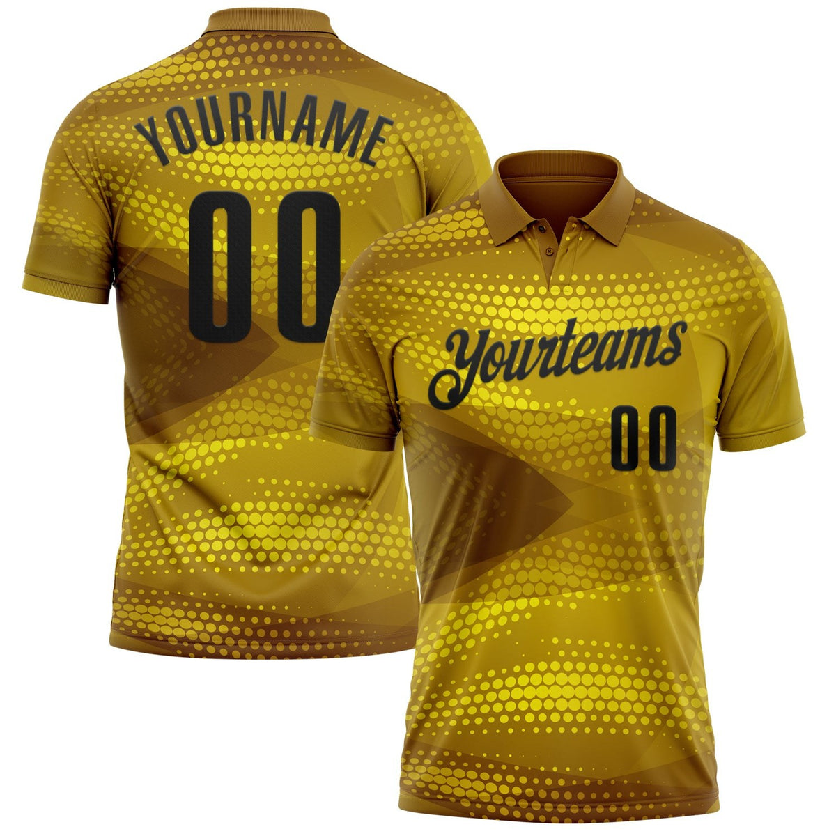 Custom Old Gold Black 3D Bowling Abstract Halftone Performance Polo Shirt photo 1
