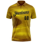 Custom Old Gold Black 3D Bowling Abstract Halftone Performance Polo Shirt photo 2