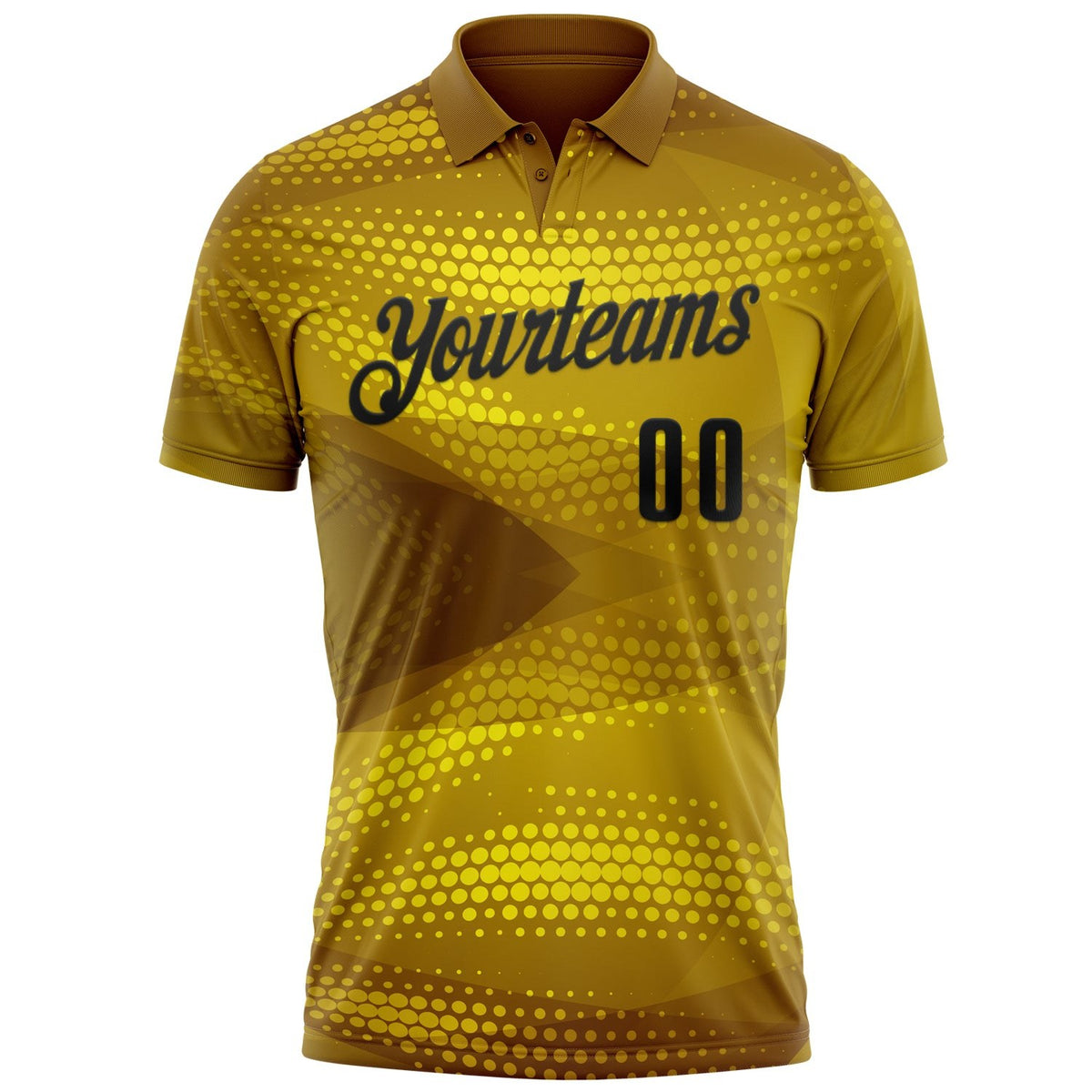 Custom Old Gold Black 3D Bowling Abstract Halftone Performance Polo Shirt photo 2