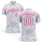 Custom White Hot Pink 3D Bowling Vintage Floral Performance Polo Shirt