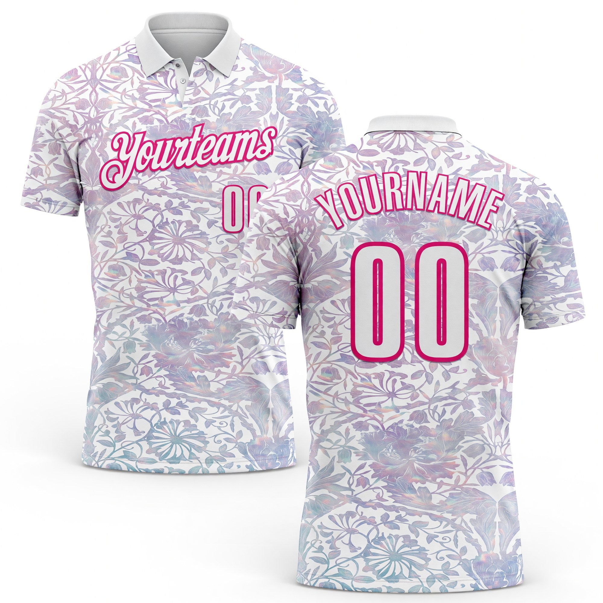 Custom White Hot Pink 3D Bowling Vintage Floral Performance Polo Shirt