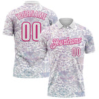 Custom White Hot Pink 3D Bowling Vintage Floral Performance Polo Shirt photo 1