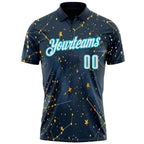 Custom Navy White-Lakes Blue 3D Bowling Star Performance Polo Shirt photo 2