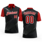 Custom Black Red-White 3D Bowling Line Performance Polo Shirt