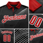 Custom Black Red-White 3D Bowling Line Performance Polo Shirt detail