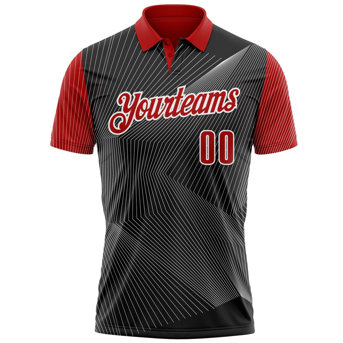 Custom Black Red-White 3D Bowling Line Performance Polo Shirt photo 2