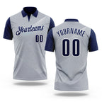 Custom Gray Navy-White 3D Bowling Line Performance Polo Shirt