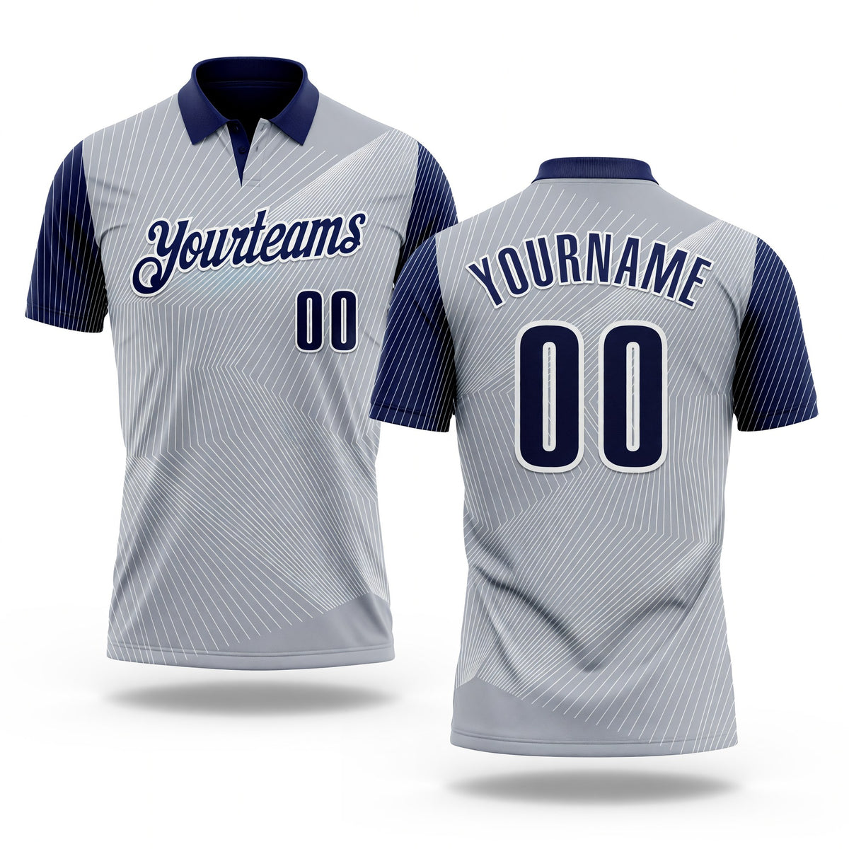 Custom Gray Navy-White 3D Bowling Line Performance Polo Shirt