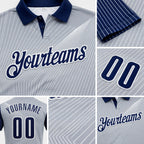 Custom Gray Navy-White 3D Bowling Line Performance Polo Shirt detail