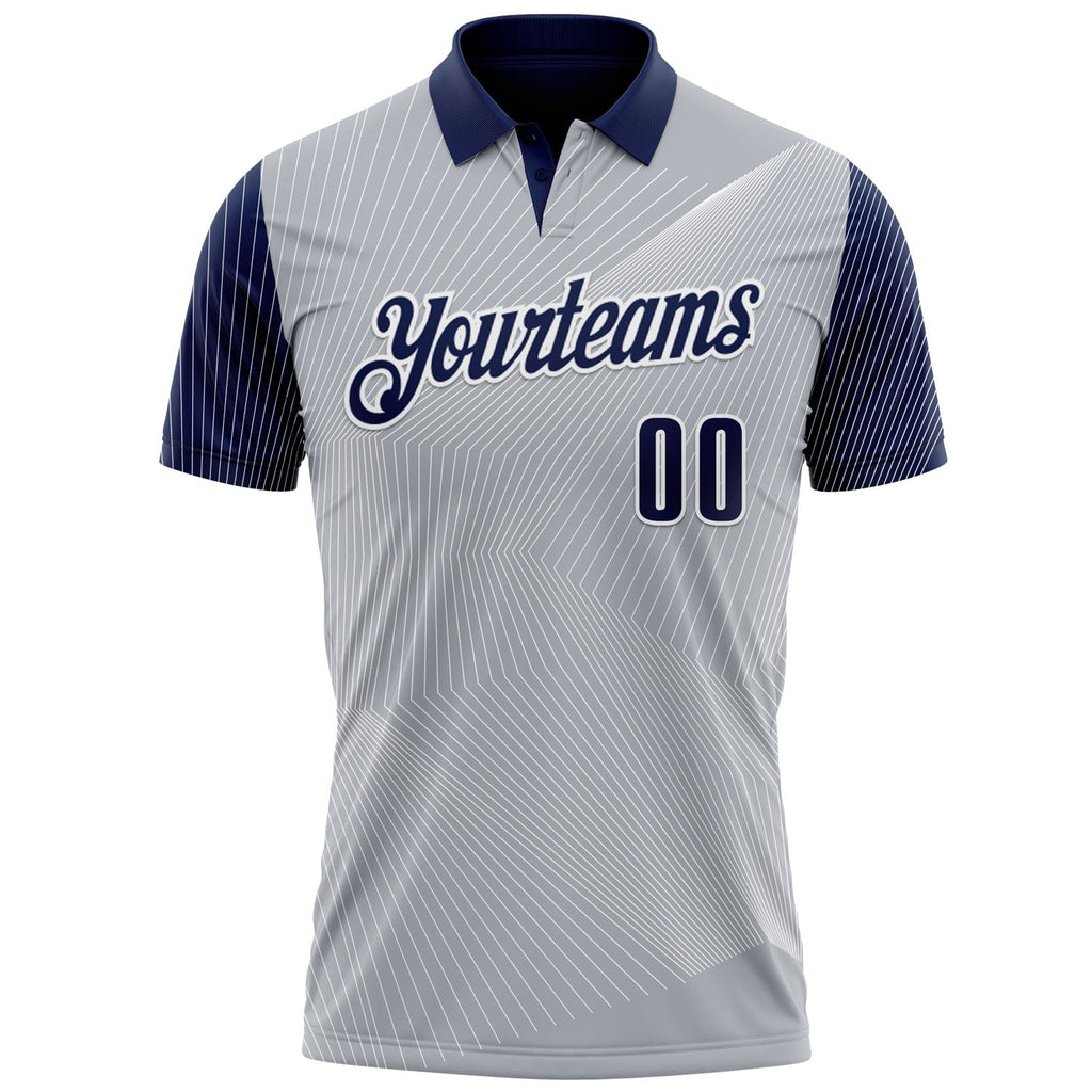 Custom Gray Navy-White 3D Bowling Line Performance Polo Shirt photo 2