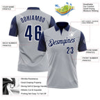 Custom Gray Navy-White 3D Bowling Line Performance Polo Shirt photo 3