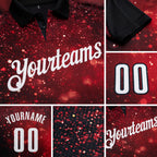 Custom Black Red-White 3D Bowling Glowing Star Performance Polo Shirt detail