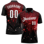 Custom Black Red-White 3D Bowling Glowing Star Performance Polo Shirt photo 1