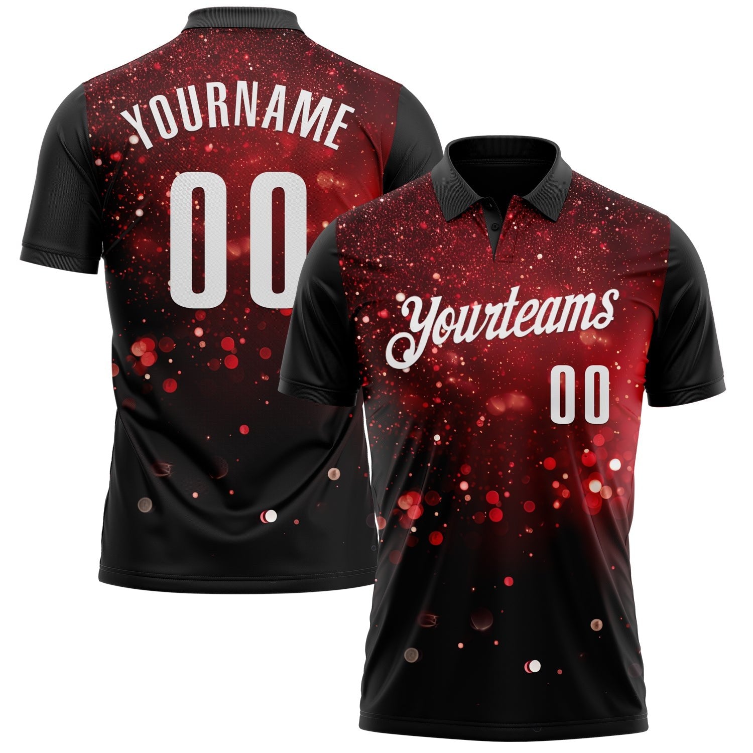 Custom Black Red-White 3D Bowling Glowing Star Performance Polo Shirt photo 1