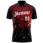 Custom Black Red-White 3D Bowling Glowing Star Performance Polo Shirt photo 2