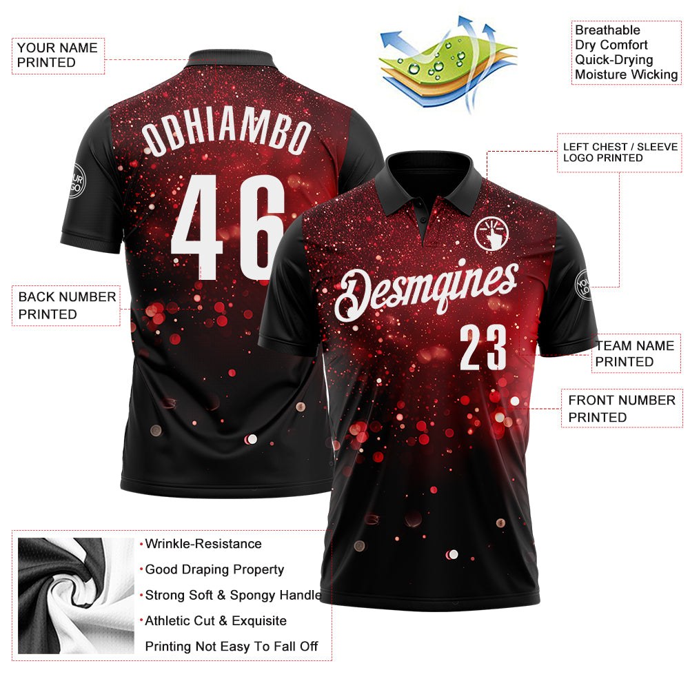 Custom Black Red-White 3D Bowling Glowing Star Performance Polo Shirt photo 3