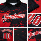Custom Black Red-White 3D Bowling Splash Ink Performance Polo Shirt detail