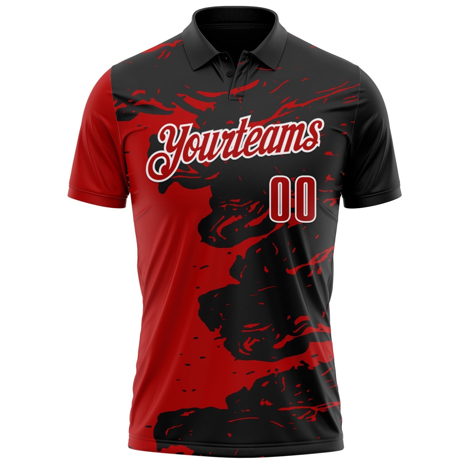 Custom Black Red-White 3D Bowling Splash Ink Performance Polo Shirt photo 2