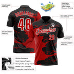 Custom Black Red-White 3D Bowling Splash Ink Performance Polo Shirt photo 3