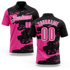 Custom Black Pink-White 3D Bowling Splash Ink Performance Polo Shirt