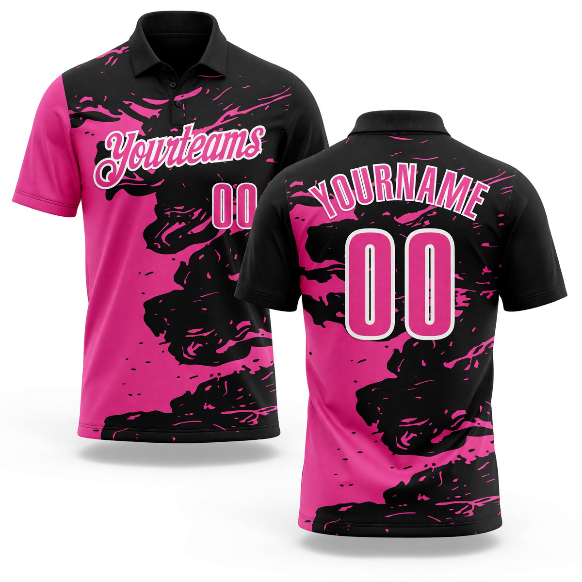 Custom Black Pink-White 3D Bowling Splash Ink Performance Polo Shirt