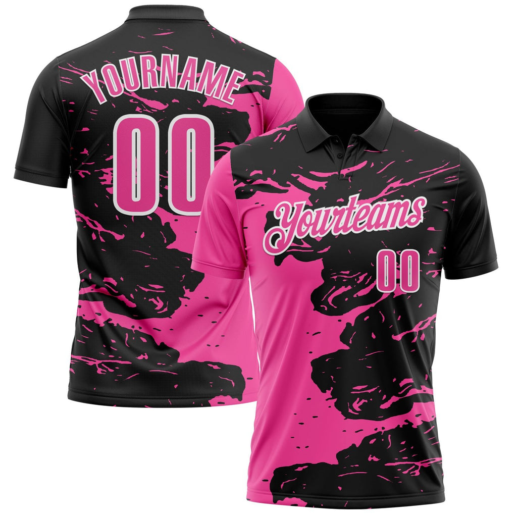 Custom Black Pink-White 3D Bowling Splash Ink Performance Polo Shirt photo 1