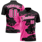 Custom Black Pink-White 3D Bowling Splash Ink Performance Polo Shirt photo 1