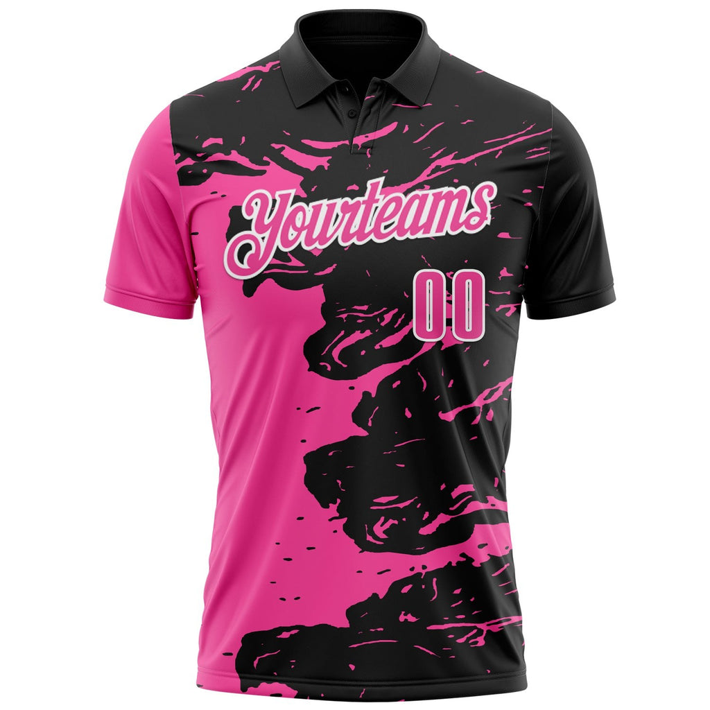 Custom Black Pink-White 3D Bowling Splash Ink Performance Polo Shirt photo 2