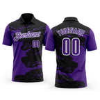 Custom Black Purple-White 3D Bowling Splash Ink Performance Polo Shirt