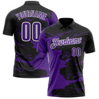 Custom Black Purple-White 3D Bowling Splash Ink Performance Polo Shirt photo 1