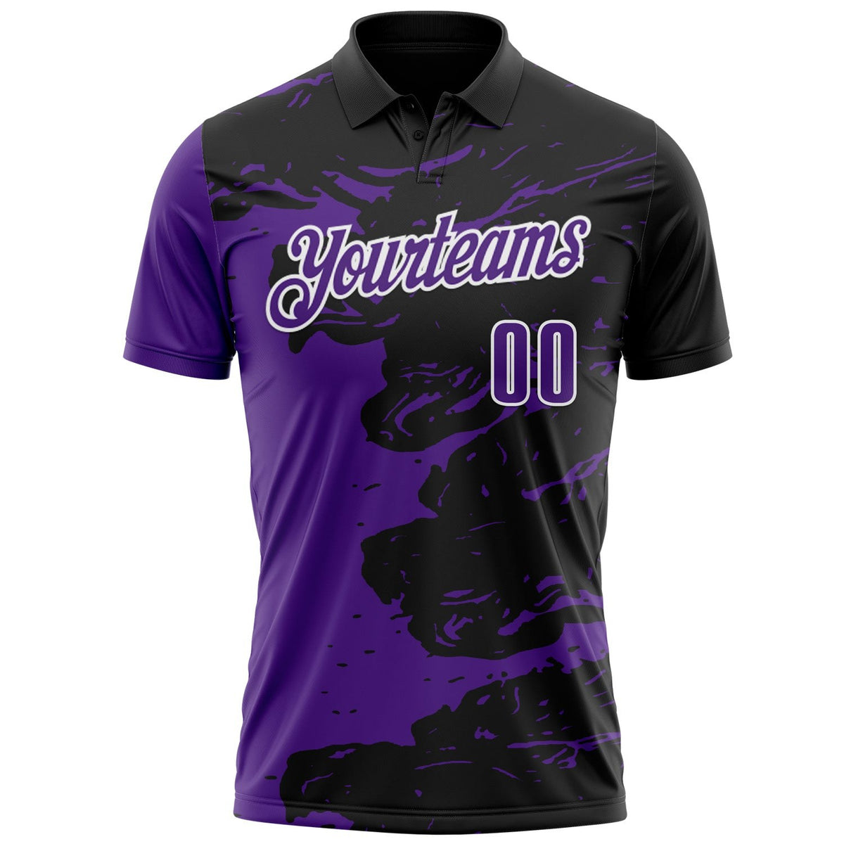 Custom Black Purple-White 3D Bowling Splash Ink Performance Polo Shirt photo 2