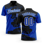 Custom Black Thunder Blue-White 3D Bowling Splash Ink Performance Polo Shirt