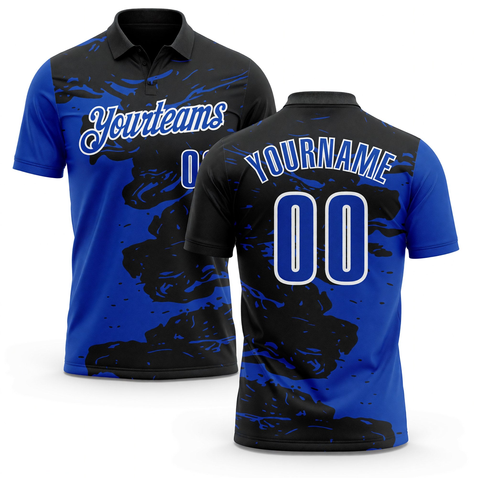 Custom Black Thunder Blue-White 3D Bowling Splash Ink Performance Polo Shirt