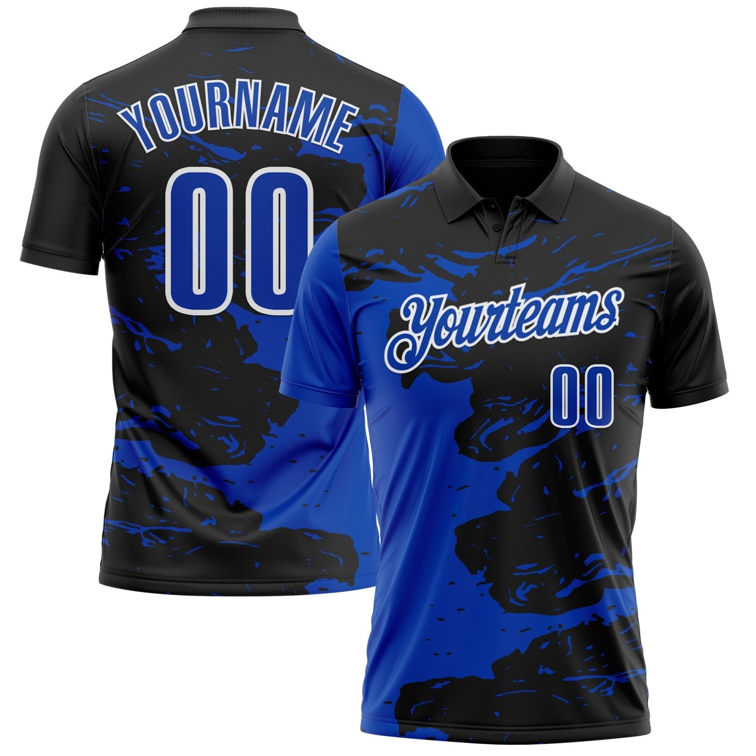 Custom Black Thunder Blue-White 3D Bowling Splash Ink Performance Polo Shirt photo 1