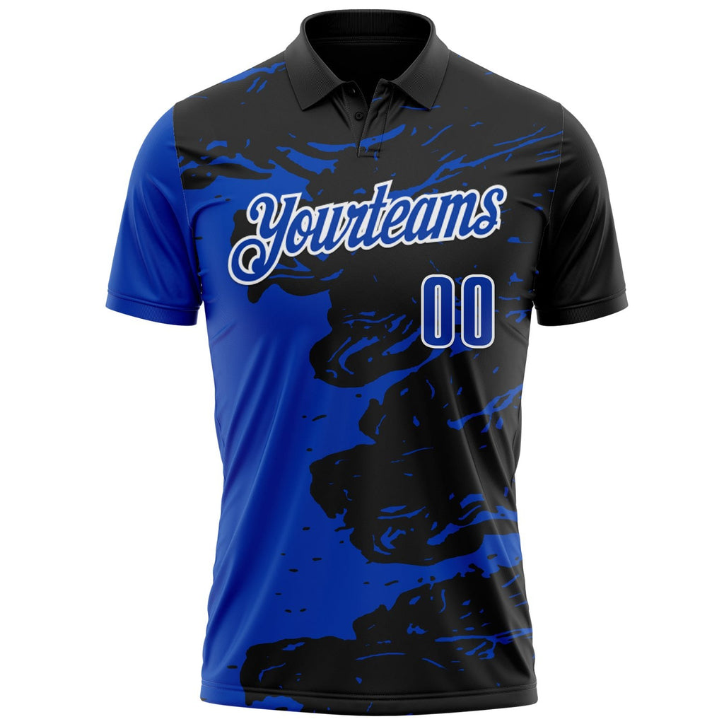 Custom Black Thunder Blue-White 3D Bowling Splash Ink Performance Polo Shirt photo 2