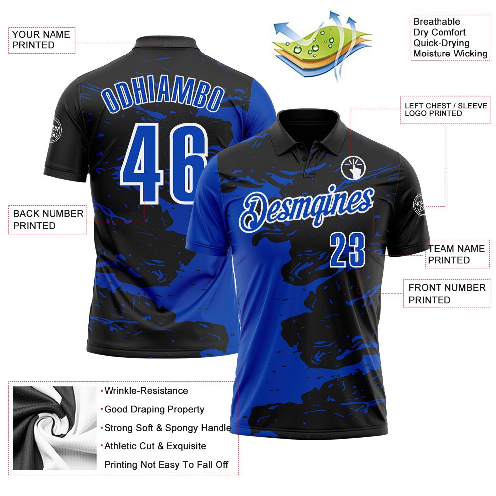 Custom Black Thunder Blue-White 3D Bowling Splash Ink Performance Polo Shirt photo 3