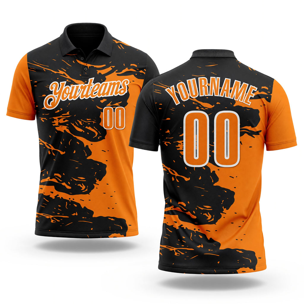 Custom Black Bay Orange-White 3D Bowling Splash Ink Performance Polo Shirt