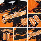 Custom Black Bay Orange-White 3D Bowling Splash Ink Performance Polo Shirt detail