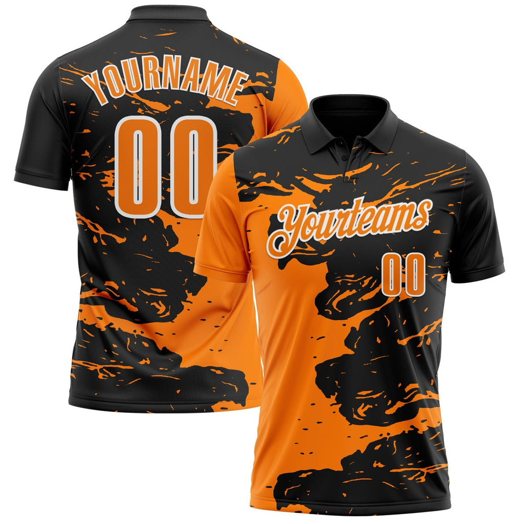 Custom Black Bay Orange-White 3D Bowling Splash Ink Performance Polo Shirt photo 1