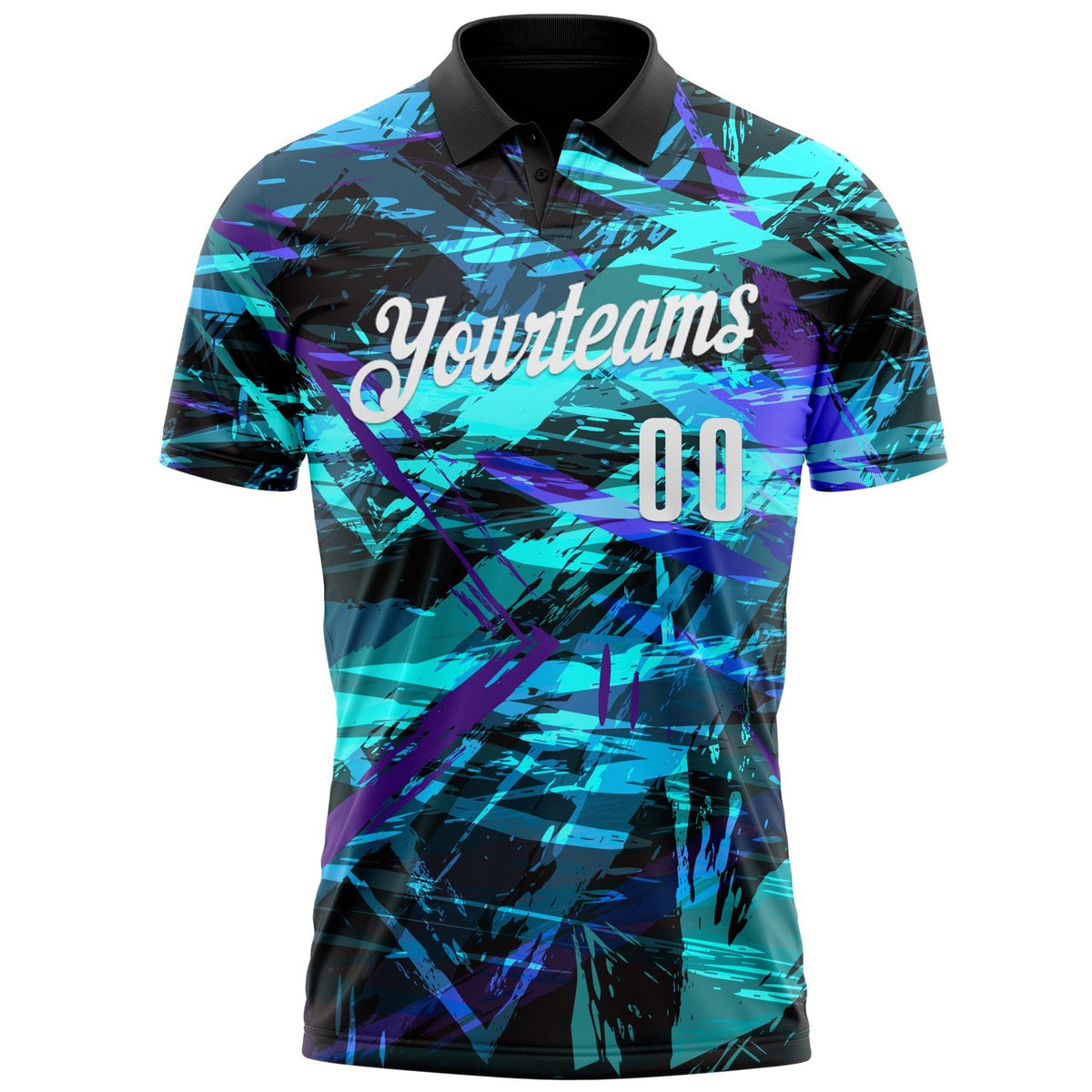 Custom Black White 3D Bowling Abstract Grunge Art Performance Polo Shirt photo 2