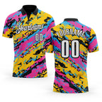 Custom Black Pink Sky Blue-Gold 3D Bowling Abstract Grunge Art Performance Polo Shirt
