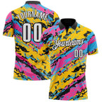 Custom Black Pink Sky Blue-Gold 3D Bowling Abstract Grunge Art Performance Polo Shirt photo 1
