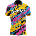 Custom Black Pink Sky Blue-Gold 3D Bowling Abstract Grunge Art Performance Polo Shirt photo 2