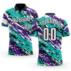 Custom Black Purple-Aqua 3D Bowling Abstract Grunge Art Performance Polo Shirt