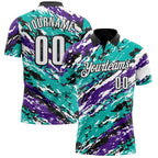 Custom Black Purple-Aqua 3D Bowling Abstract Grunge Art Performance Polo Shirt photo 1