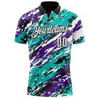 Custom Black Purple-Aqua 3D Bowling Abstract Grunge Art Performance Polo Shirt photo 2