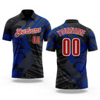 Custom Black Red-Royal 3D Bowling Abstract Grunge Art Performance Polo Shirt