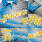 Custom Sky Blue Yellow-Steel Gray 3D Bowling Line Performance Polo Shirt detail