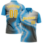 Custom Sky Blue Yellow-Steel Gray 3D Bowling Line Performance Polo Shirt photo 1