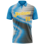 Custom Sky Blue Yellow-Steel Gray 3D Bowling Line Performance Polo Shirt photo 2